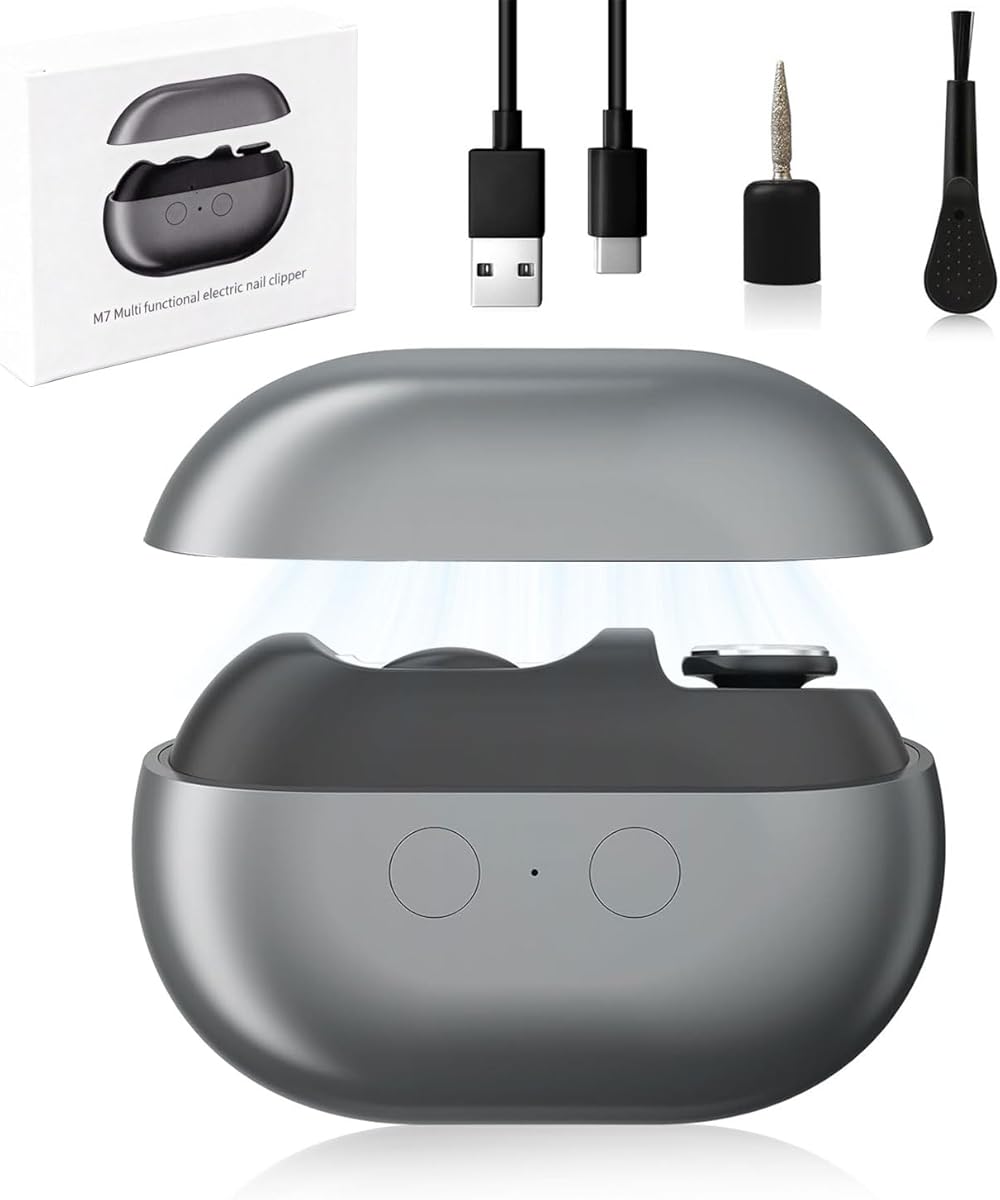 Electric Nail Clipper, Upgraded Electric Nail Clippers for Seniors, 2026 Electric Nail File 2 Speeds Automatic Nail Trimmer with LED Light & Clip Storage - USB Rechargeable for Kids, Adults Gray