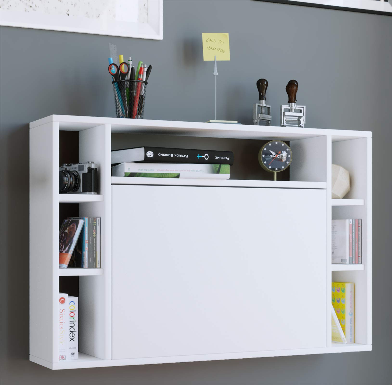 VCM Computertisch hängend | Klapptisch | Wandschreibtisch | Maße ca. H. 60 x B. 90 x T. 20 cm | Schreibtisch - Wandila Weiß