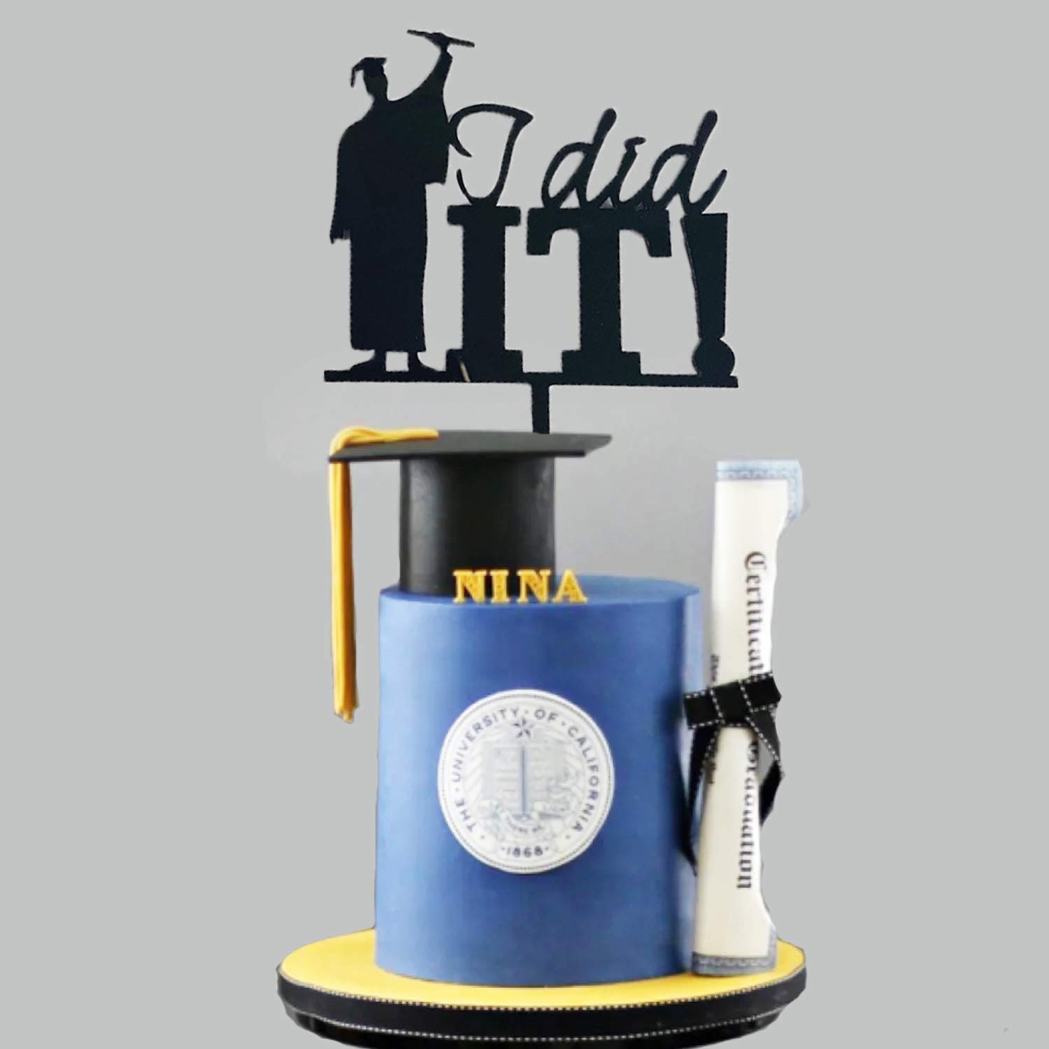 Graduation Party Cake/Cupcake Toppers - Graduation Party Supplies Congrats Grad Congratulations Black Gold Birthday Party Decorations Supplies Favors Cake Decor(Black)