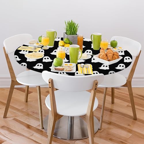 Vista 374 de Pardick Mantel redondo elástico con diseño de hojas de otoño, mantel redondo ajustable de 36 a 42 pulgadas, mantel circular impermeable, lavable