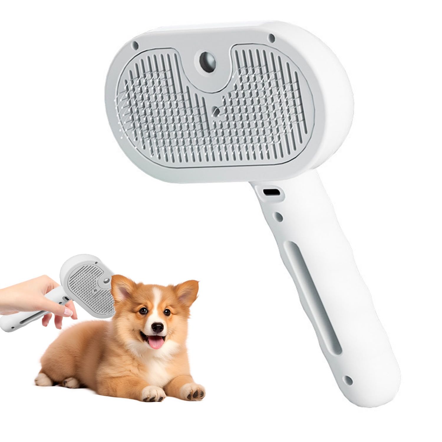 Magic Wand for Pet Hair, Pet Spray Hair Removal Comb with Steamer, 3 in 1 Mist Massage Brushes with Handle, Rechargeable Cleaning Spray Comb Steam Grooming Brush for Cat and Dog (White)