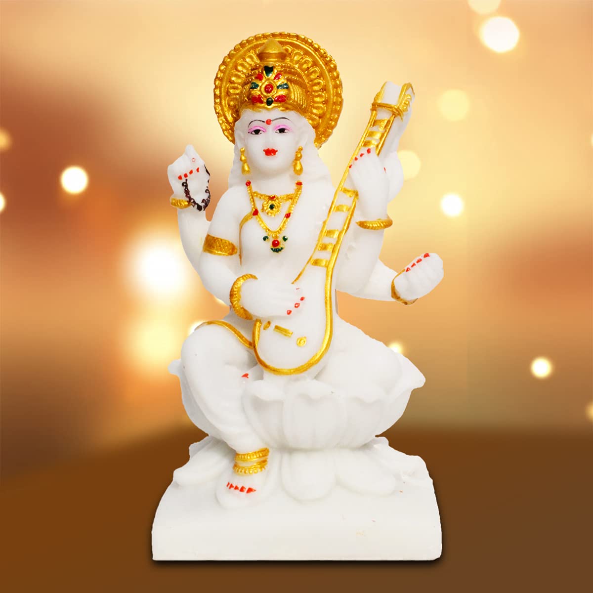 KD HUB Saraswati Idol - Saraswati murti for Home Decor & Office - (18 cm) (White Gold)- Good for Wealth, Knowledge & Prosperity