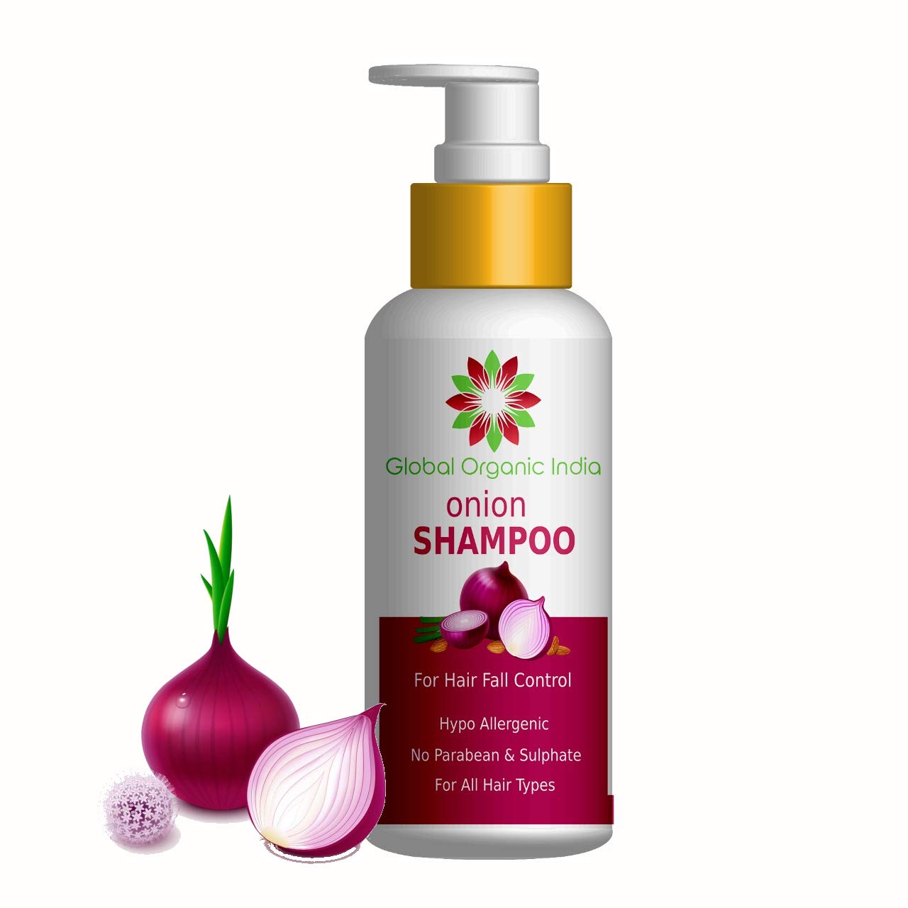 Global Organic India Onion Hair Fall Shampoo for Hair Growth & Hair Fall Control with Onion Oil 200 ml