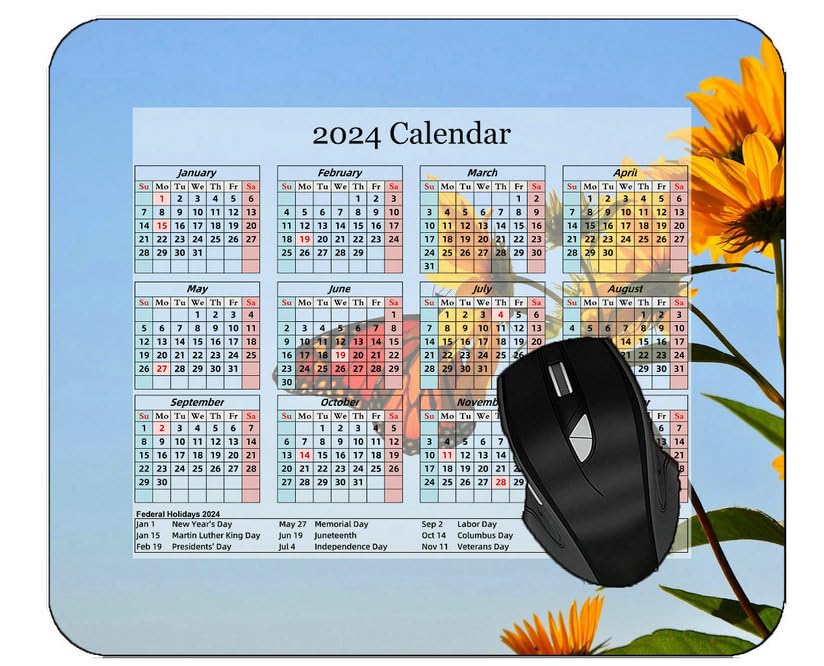 YENDOSTEEN 2024 Calendrier Tapis De Souris,Papillon Bleu Fond Cousu