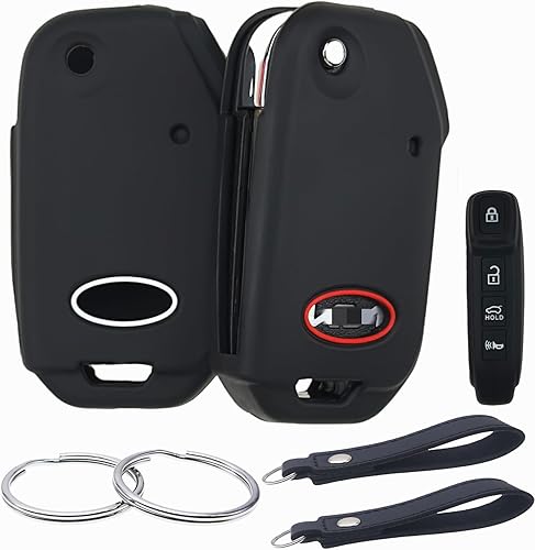 Funda de goma de silicona para llavero compatible con Kia Forte Soul Sorento Sportage Telluride Cerato K5 2022 2023 (negro con blanconegro con rojo)