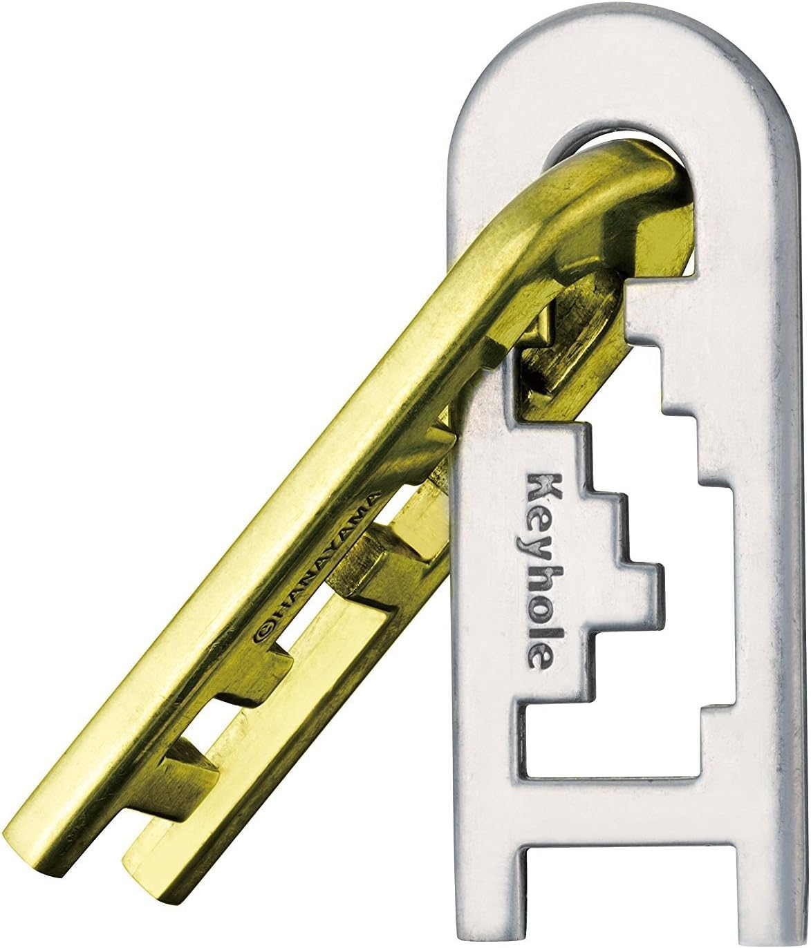 Huzzle Cast Keyhole, Puzzle en métal, niveau 4 étoiles, puzzle mécanique doré et argenté