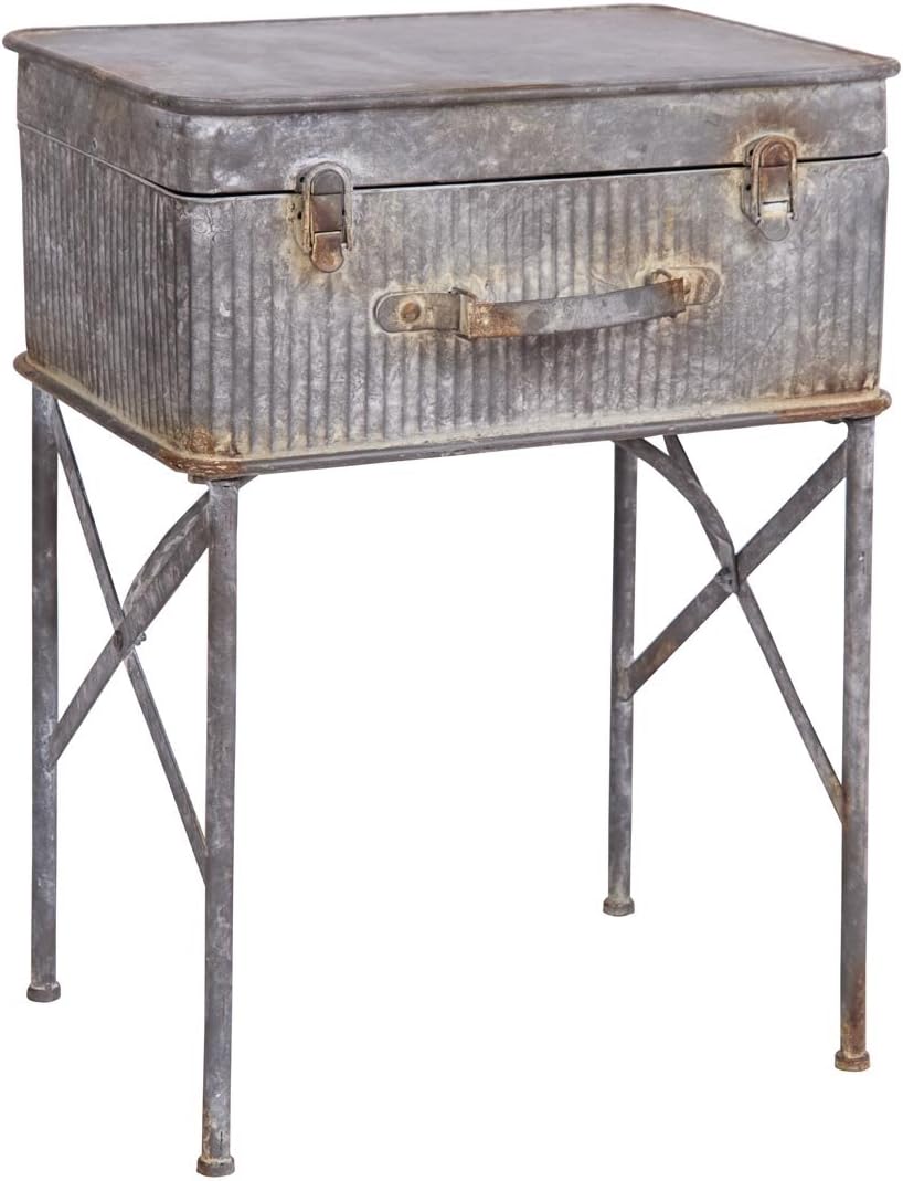 Foreside Home & Garden FFUT01339 Distressed Metal Suitcase Side/End Table