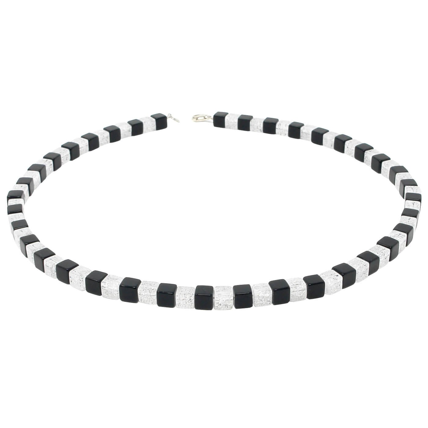 Kette Collier aus Onyx & Bergkristall schwarz-weiÃŸ Würfel Halskette Damen