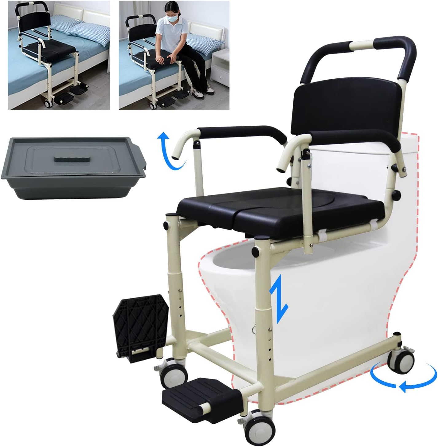 Rolling Shower Chair with Drop Arms Shower Commode Chair with Locking