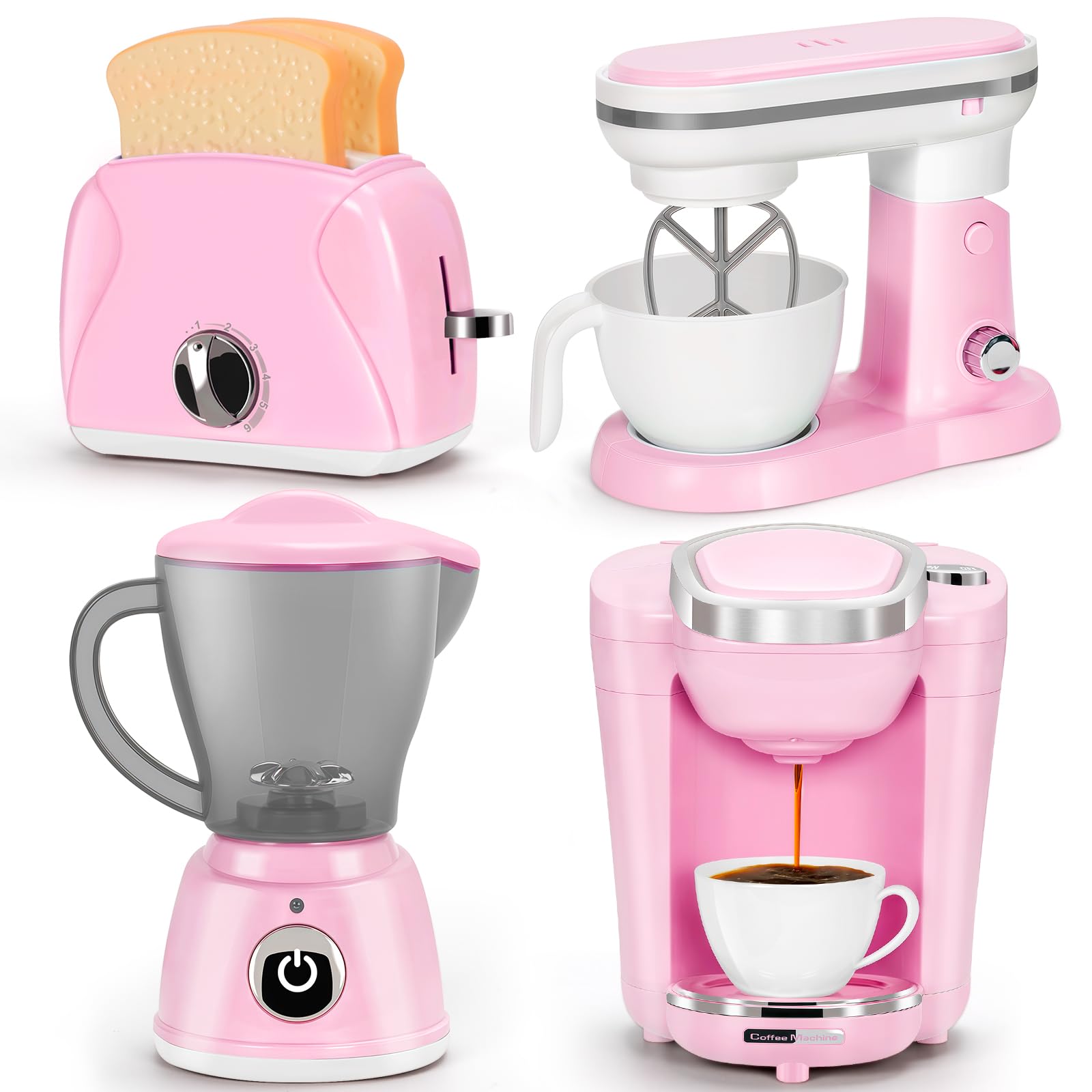 Amazon.com: Pink Play Kitchen Appliances Toy Set with Coffee Maker