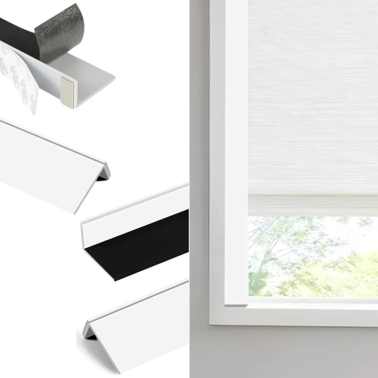 PVC Light Blocking Strips for Window Shades and Blinds-Blocks Light Along The Sides of Blackout Blinds,Side Tracks for Cordless Blackout Shades, Light Blocking Strips for Bedroom (White,58",4Pcs) White-4pcs