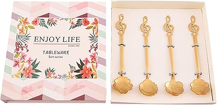 Conjunto de colheres de chá de aço inoxidável com 4 peças Colheres de café Colher de sobremesa Colher de açúcar Colher de sorvete Colheres de café expresso Colheres para mexer com padrões de flores Al