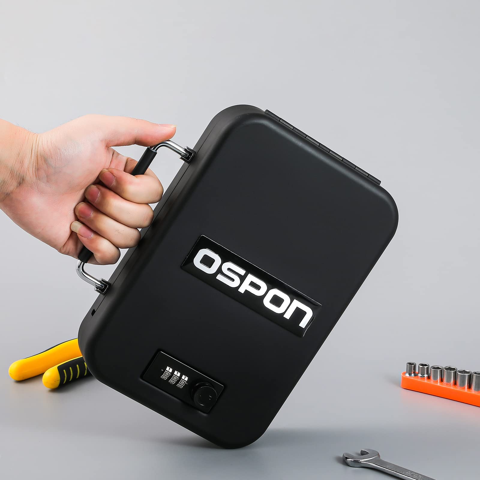 Gun Safe Case for Bedside, Nightstand, Car, Under Bed Stack-On Pistol Safe, Small Hidden Handgun Safe Portable Money Safe with 3 Digits Combination Lock, Quick-Access Lid Safety Device