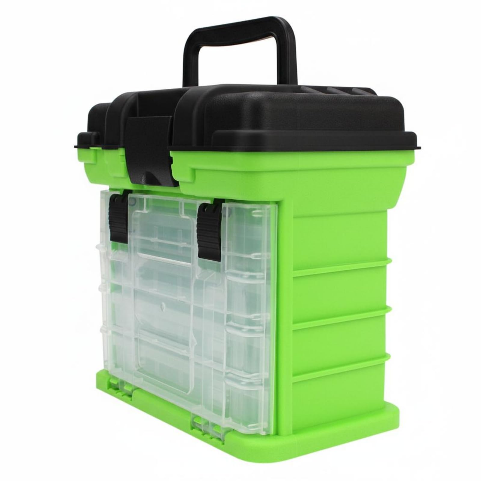 Angelkoffer Tackle Box Zubehörbox Hakenbox aus PP Und mit Traggriff 2 Ebenen Und 4 Schubladen für Sortierte Aufbewahrung für See Fluss Boot Reise, Grün
