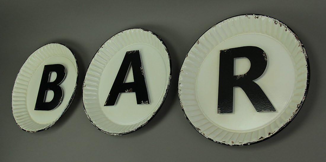 GSM Black and White Pie Plate Style 3 Piece Bar Sign Set