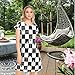 Peystean Women's Fashion Black White Chessboard Loose Nightgown, Short Sleeve Cute Ladies Comfy Shirt Knee Length Daily Sexy Girls Cloth House Dress L