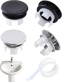 5 Piezas Set Anillo de Desbordamiento de Fregadero, Cubierta de Rebosadero para Baño y Cocina, Negro