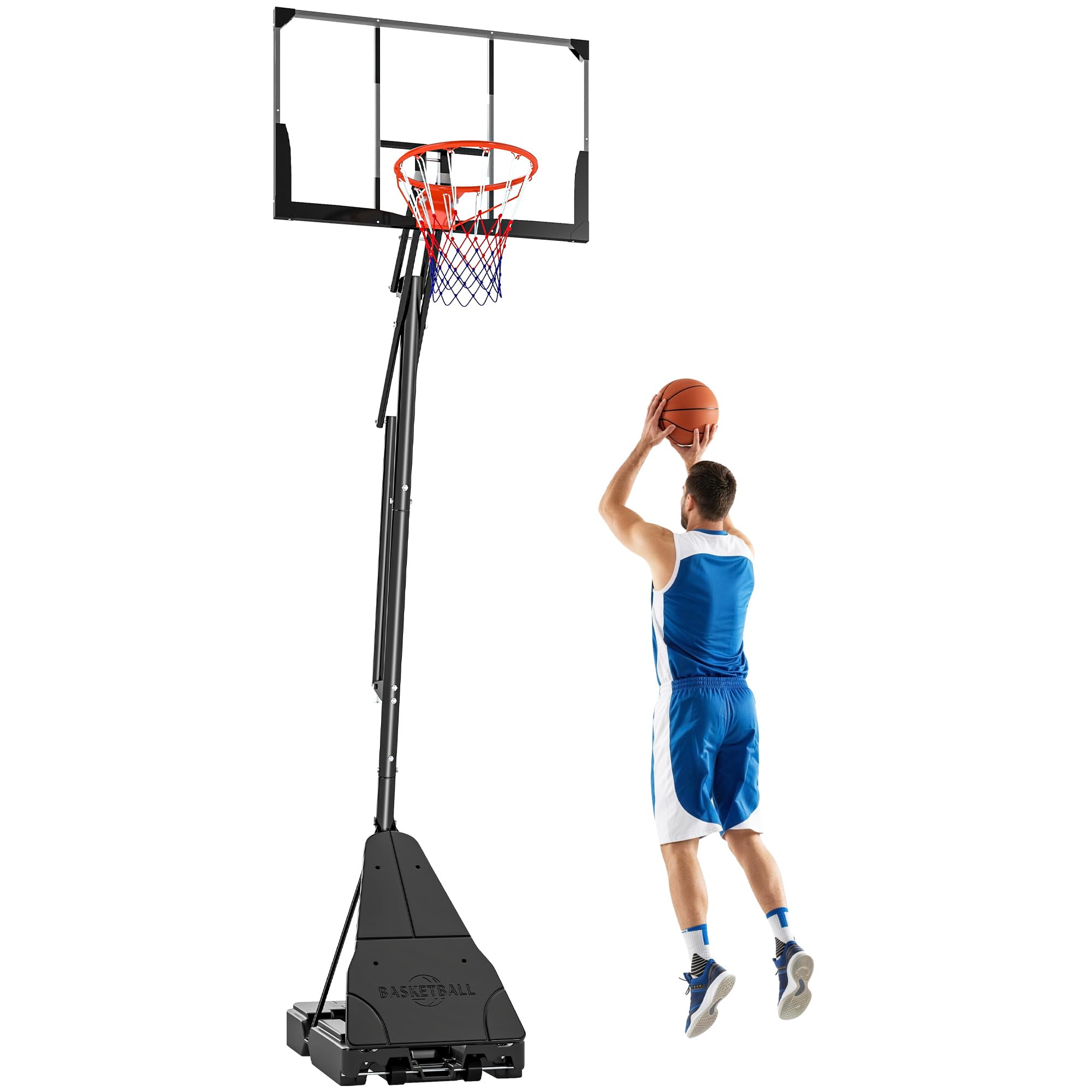 SPORTNOW Canestro Basket Regolabile per Adulti Altezza 2.45-3.05 m, Supporto da Basket Portatile con Ruote, Base Riempibile, Sistema Ritorno, Tabellone Antishock, Uso Interno ed Esterno, Nero