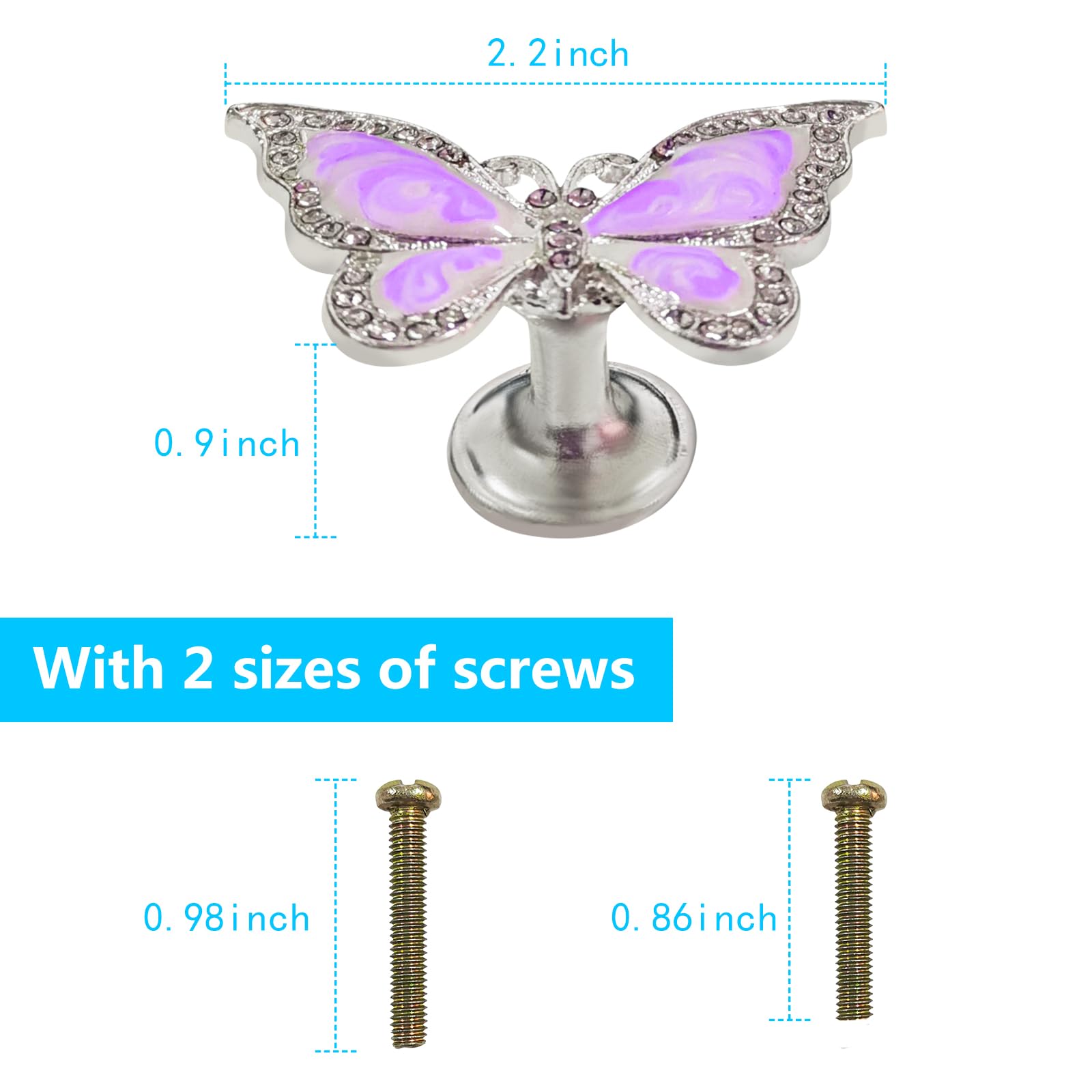 Butterfly Cupboard Knobs,6 pcs Hand-Painted Butterfly Cabinet Knobs Drawer Pull Handle for Decorative Drawers Wardrobes - Image 2