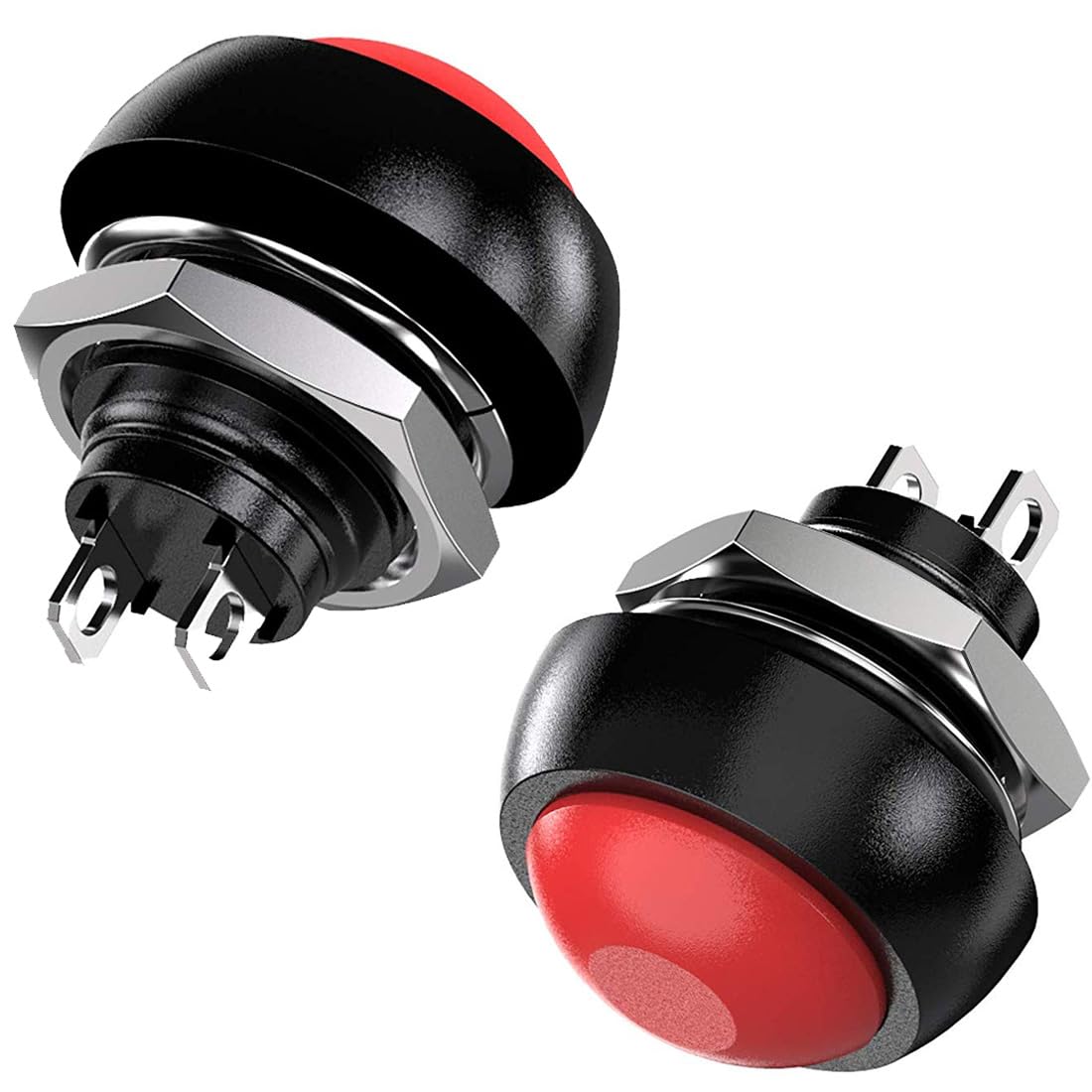 10 Boutons-poussoirs Momentanés étanches 12mm - SPST, 3A, Support 3-230V - Pour Voiture, Klaxon, Projet électronique