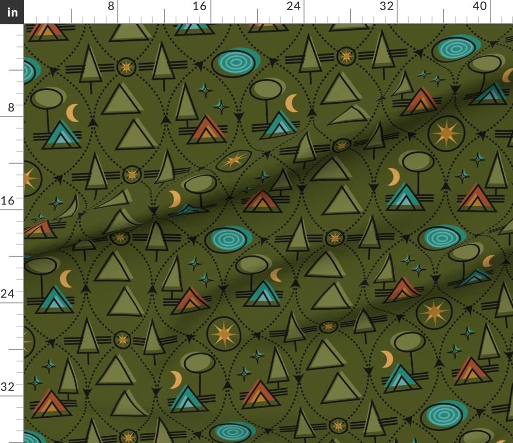 Spoonflower Fabric - Camp Green Nature Retro Geometric Outdoors Printed on Petal Signature Cotton Fabric by The Yard - Sewing Quilting Apparel Crafts Decor