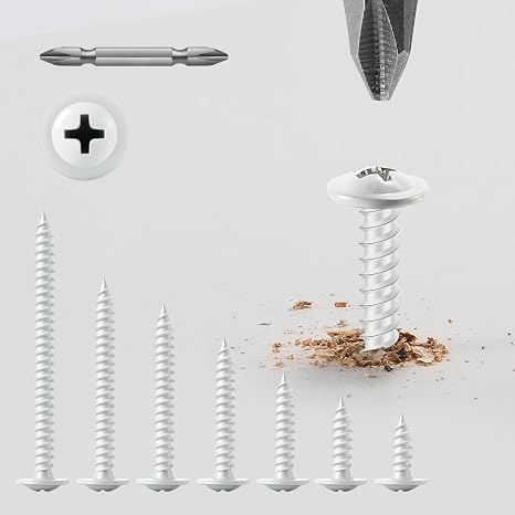 #8 x 1 Inch Wood Screw 175Pcs White Alloy Steel Standard Thread Phillips Truss Head Fast Self Tapping