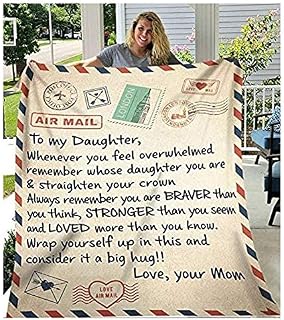 nobbeve Fleece Blanket to My Daughter Letter Printed Quilts Mom for Daughter's Air Mail Blanket Positive Encourage and Love Daughter's Flannel Blanket Gifts (60 * 50)