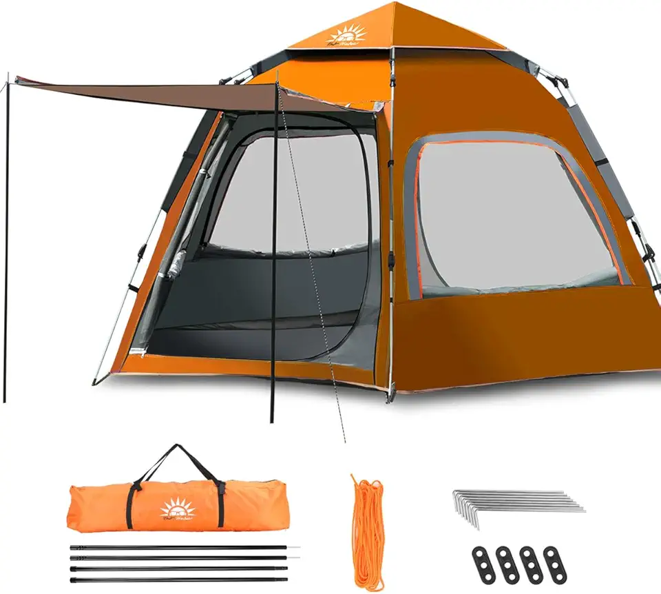 Barraca De Camping Automática Rápida Acomoda 6-8 Pessoas Com Varanda, 280x280x160cm