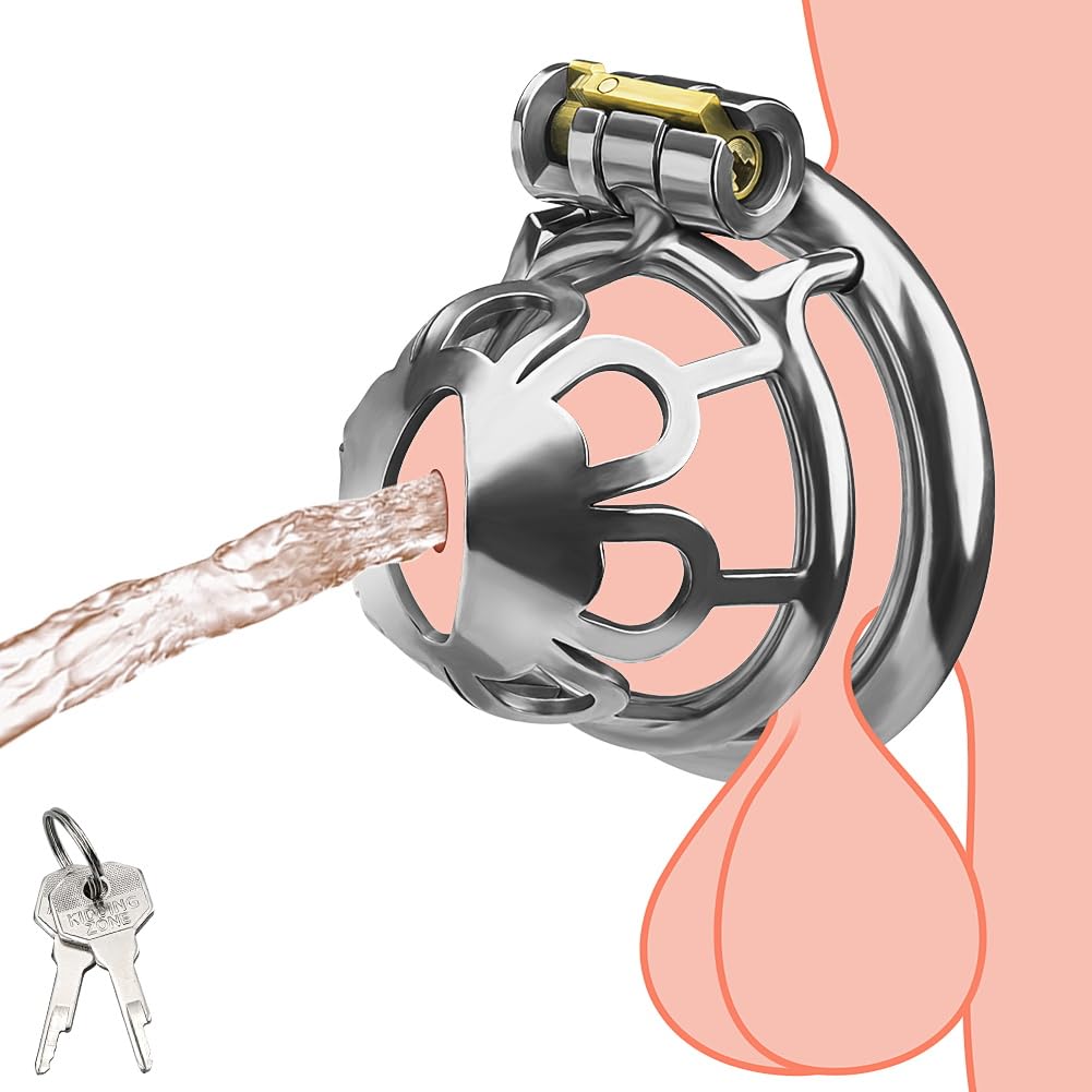 Super Small Male Chastity Device, Male Cock Cage Chastity Device with Two Keys Cinturón de Castidad de Acero Inoxidable Anillos Activos Juguete Sexual para Adultos (L)