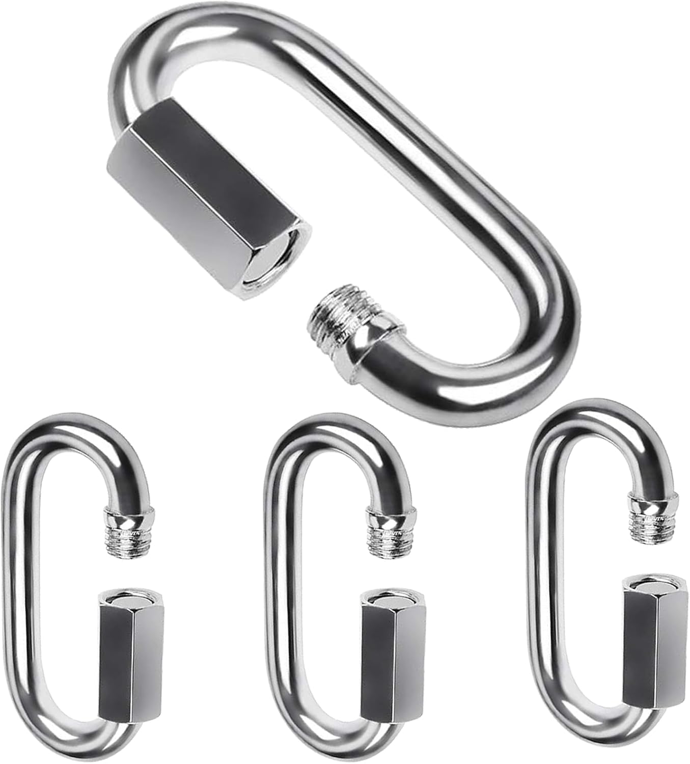 Quick Link Buckle 304 Stainless Steel Chain Link D Shape Locking Carabiner Small Heavy Duty Keychain for Outdoor Traveling Equipment (1.45inch,4pcs)