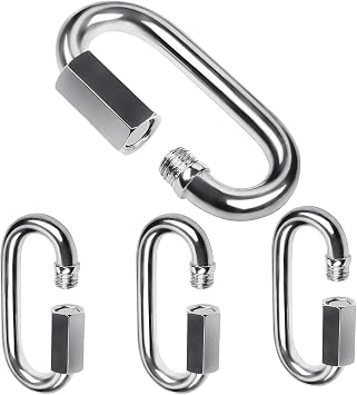 Quick Link Buckle 304 Stainless Steel Chain Link D Shape Locking Carabiner Small Heavy Duty Keychain for Outdoor Traveling Equipment 1.45inch,4pcs