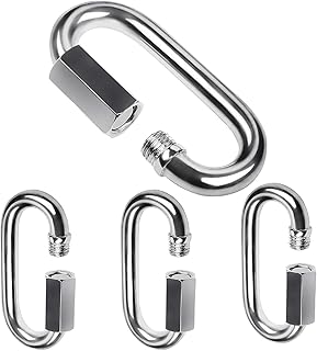 Twours Quick Link Buckle 304 Stainless Steel Chain Link D Shape Locking Carabiner Small Heavy Duty Keychain for Outdoor Traveling Equipment (1.45inch,4pcs)