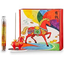 Horse Incense Burner with Tray & Gift Box,Red
