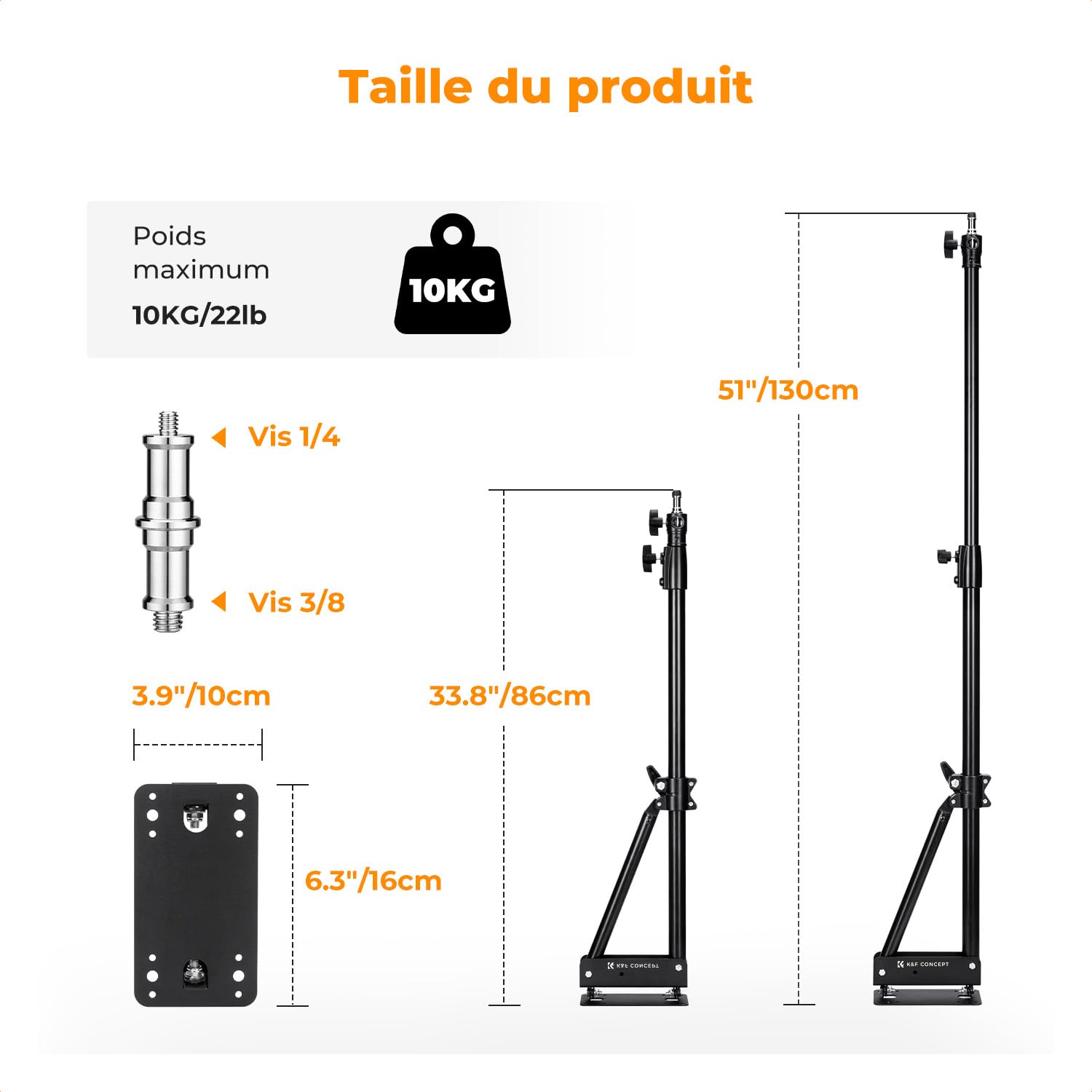 K&F CONCEPT Support Mural 130cm pour Photographie Streaming | Métal robuste, bras rotation 180°, adaptateur 3/8-1/4, streaming vidéo studio, TL08