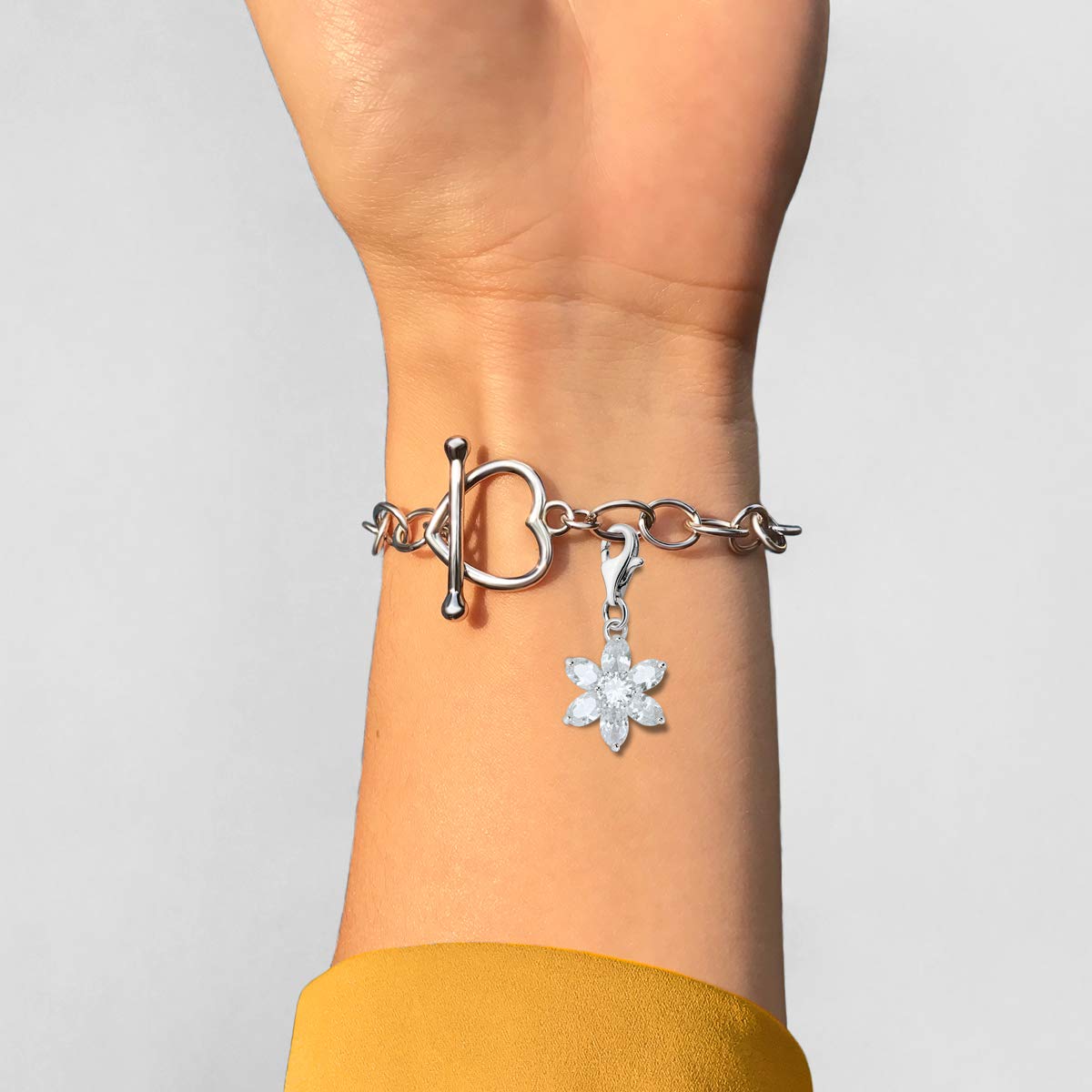 Quiges Charm con Cierre Plateado Flor de Zirconia Transparente Abalorios Joyería de Mujer