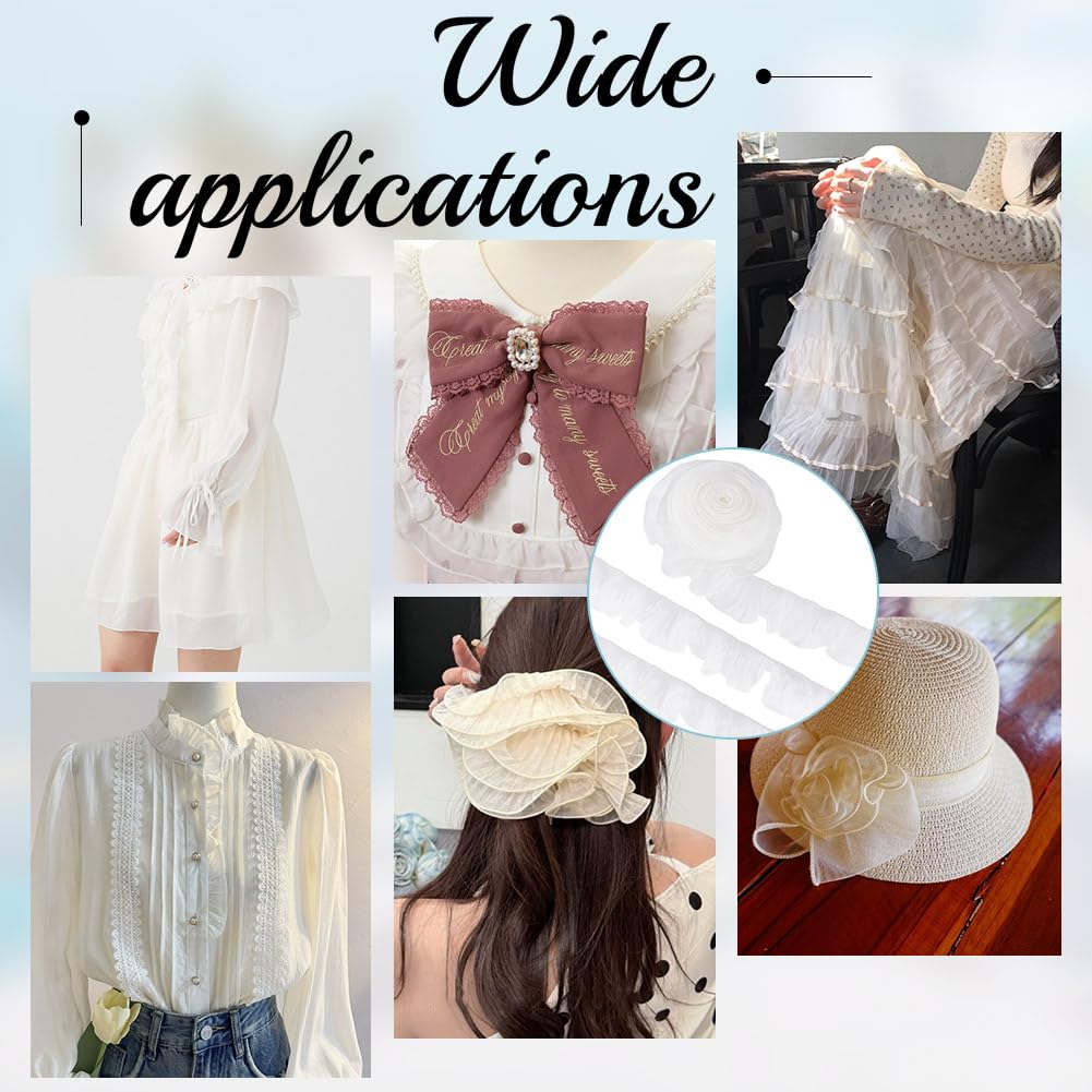 NBEADS 10 Yarda de Ribete de Encaje Plisado de Organza, Tela de Hilo Blanco con Volantes de 10.3cm para Accesorios de Ropa Apliques Y Parches