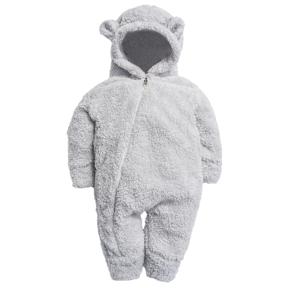 Kız Erkek Bebek Ve Çocuk Kapüşonlu Peluş Ayıcık Tulum (Gri, 3 yaş)