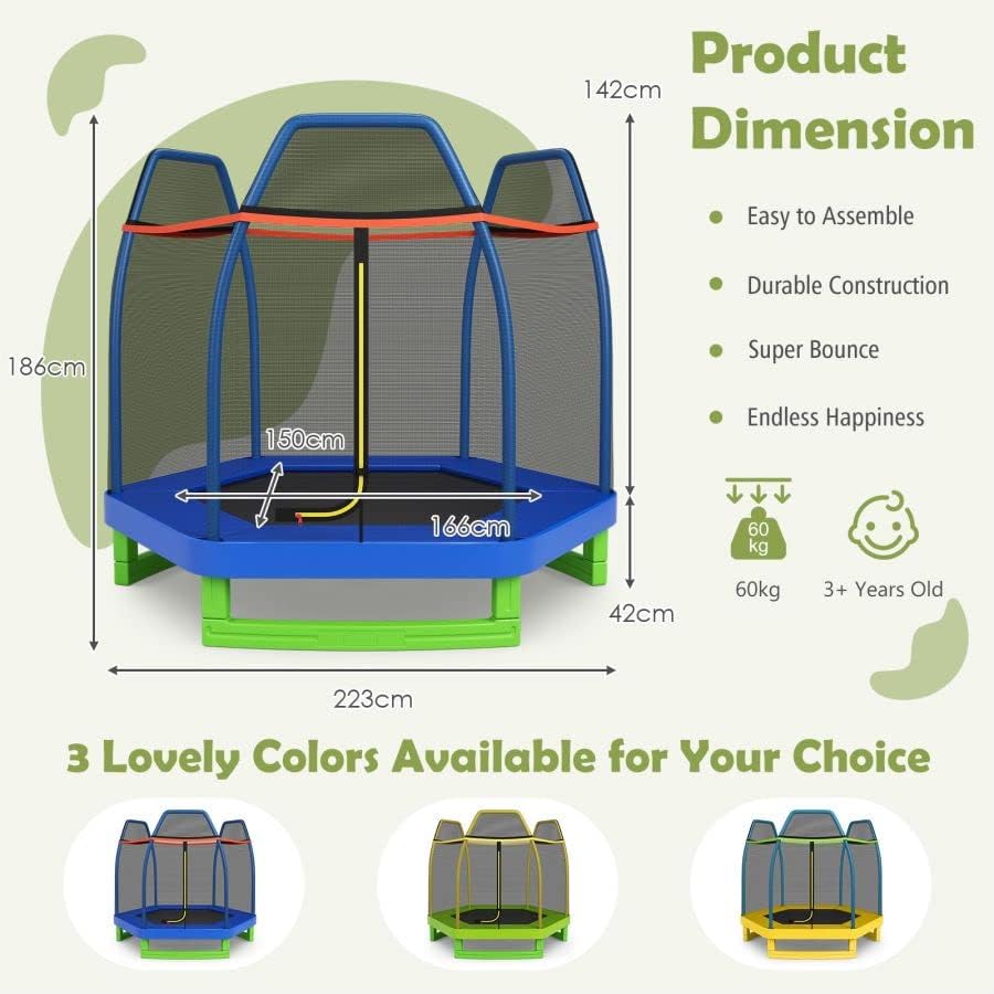 GYMAX Kids Trampoline, Indoor Outdoor Jumping Trampoline with Safety Enclosure Net, Mini Trampoline for Children