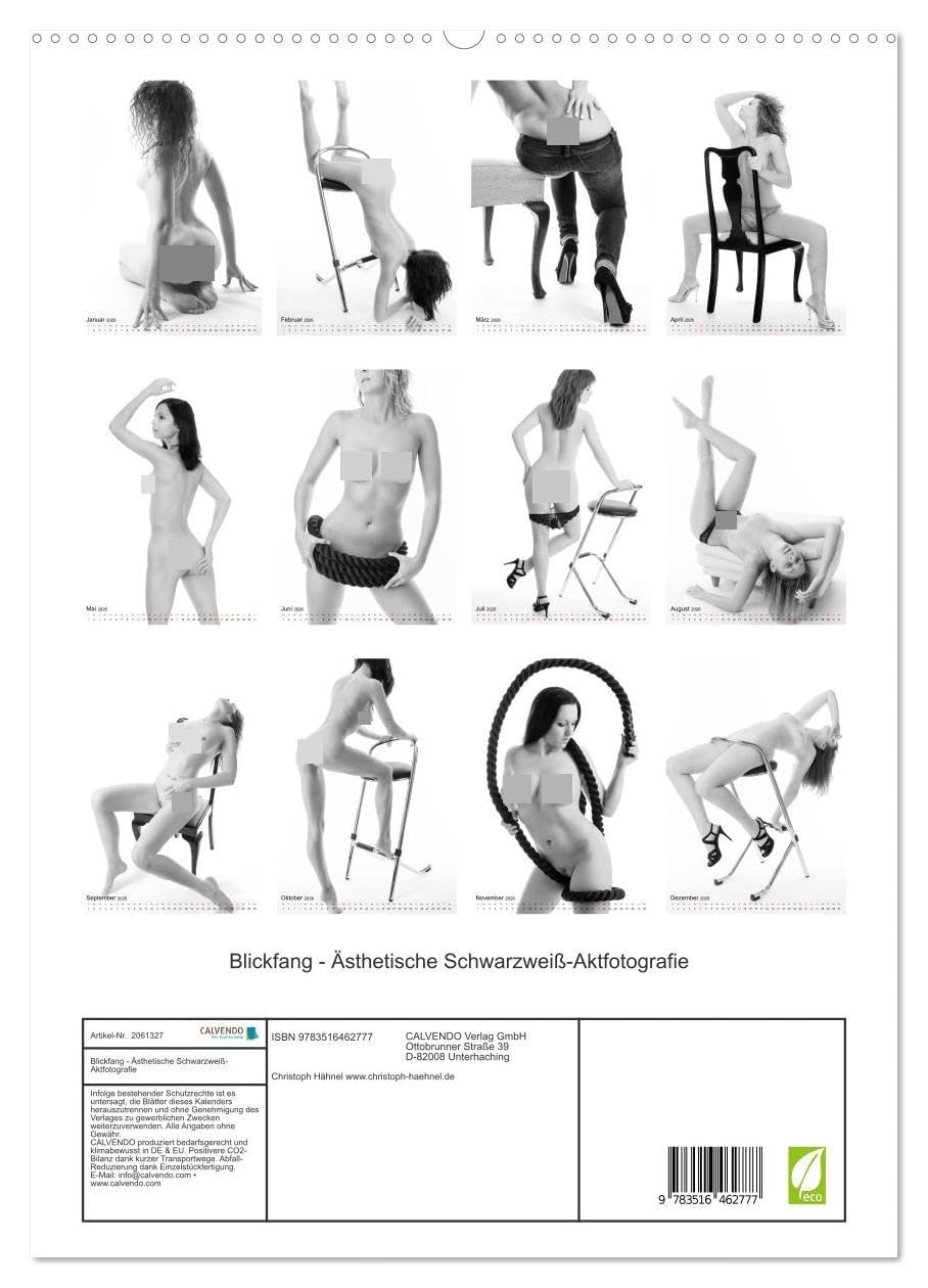 Blickfang - Ästhetische Schwarzweiß-Aktfotografie (hochwertiger Premium Wandkalender 2026 DIN A2 hoch), Kunstdruck in Hochglanz (CALVENDO Erotik)
