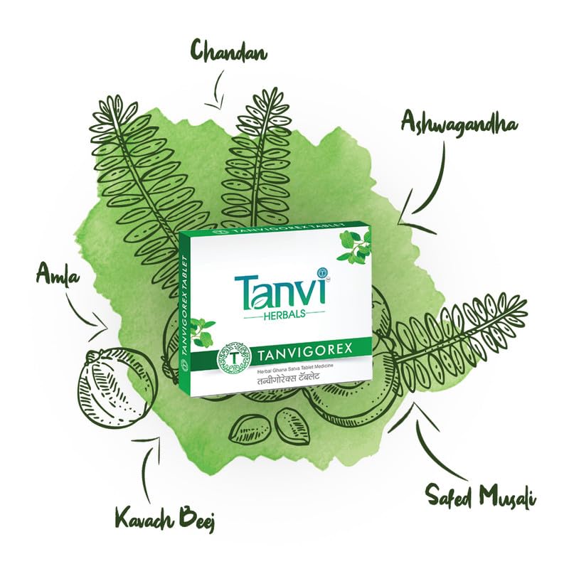 Tanvi Herbals-Tanvi Essential Unisex Tanvigorex Tablets | Natural material wellness supplement herbal herbal daily health energy and tonic for weakness - pack of 6. 30 x 6 | 180 tabs Tanvi Herbals-Tanvi Essential Unisex Tanvigorex Tablets | Natural material wellness supplement herbal herbal daily health energy and tonic for weakness - pack of 6. 30 x 6 | 180 tabs