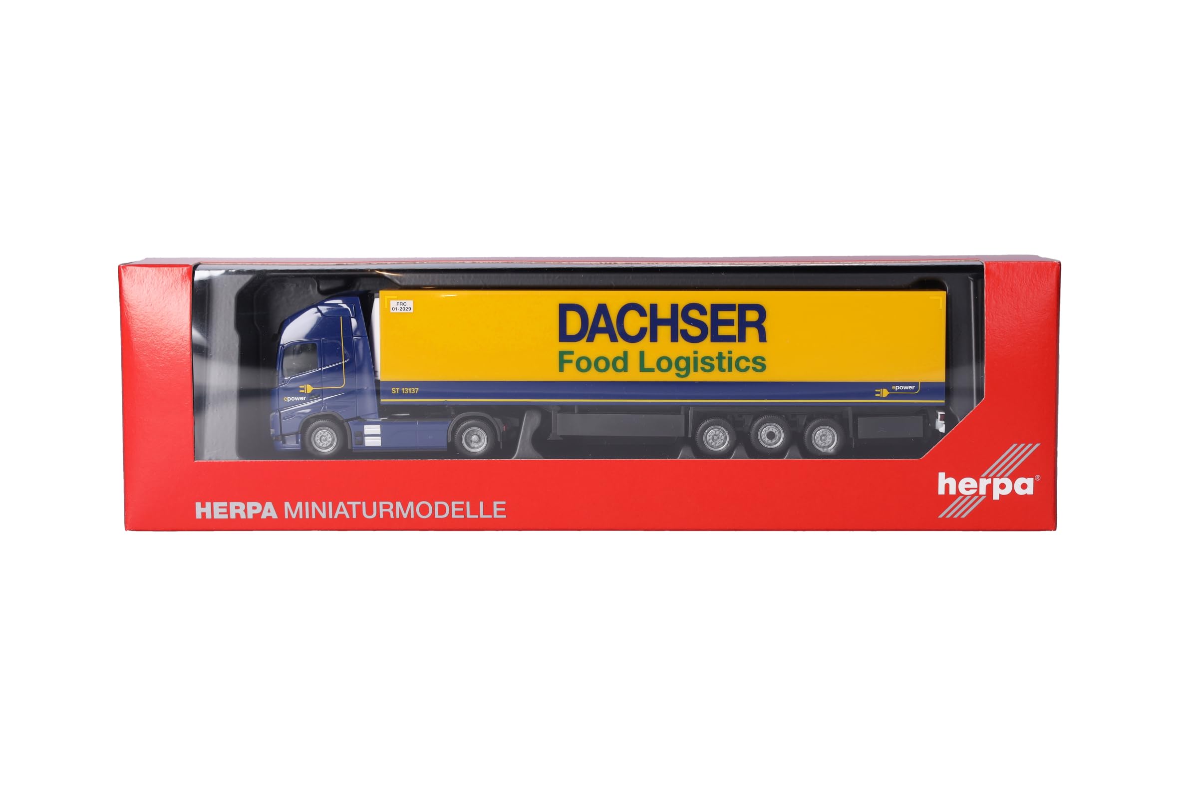 Herpa LKW Modell Volvo FH GL XL 2020 Electric Kühlkoffer-Sattelzug Dachser Food Logostics, Miniatur im Maßstab 1:87, Sammlerstück, Made in Germany, Kunststoff, Blau