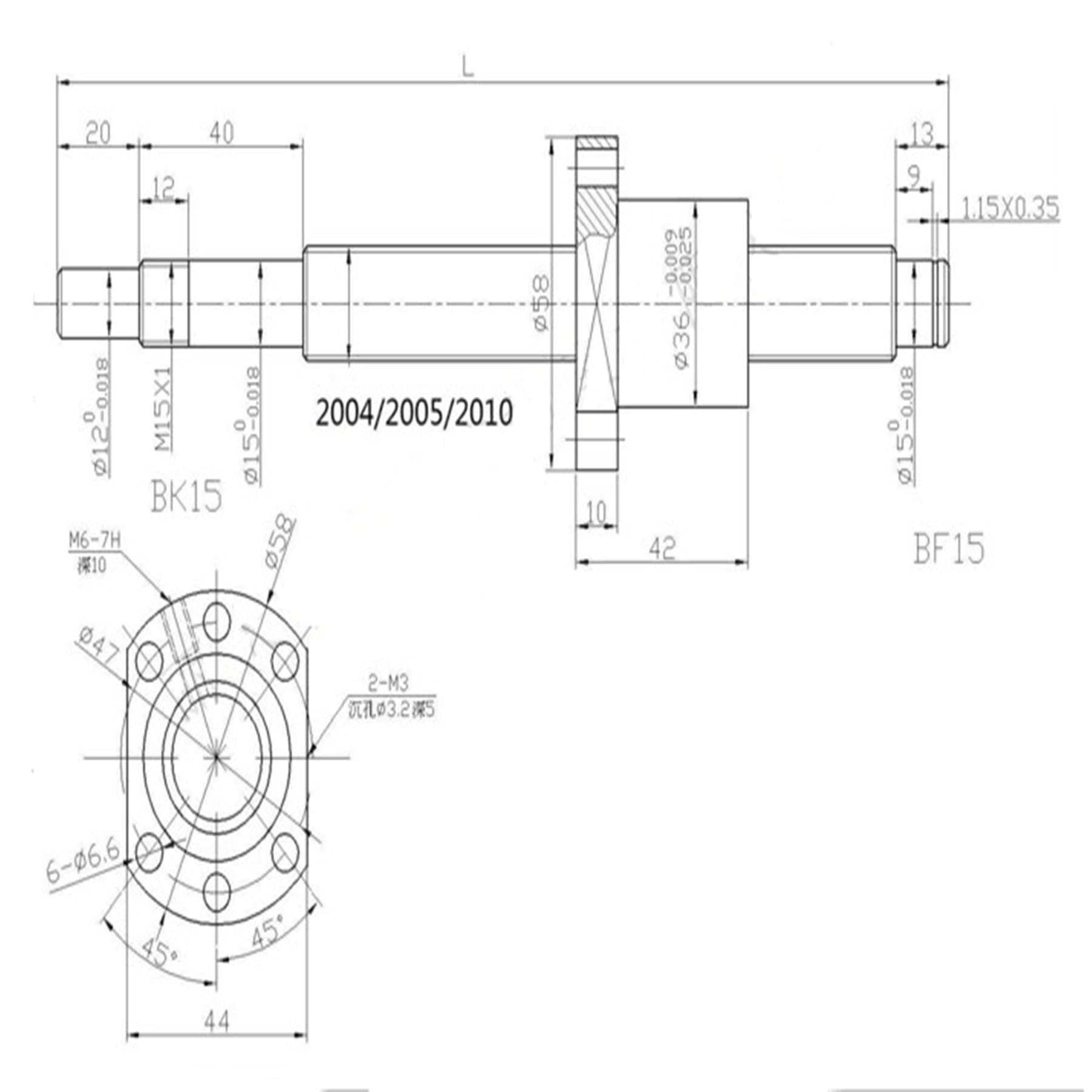CNC Parts SFU2005-800mm Ballscrew with Nut + BK/BF15 End Support Ball Screw Length Approx 31.5 inch(800mm) with End Machined
