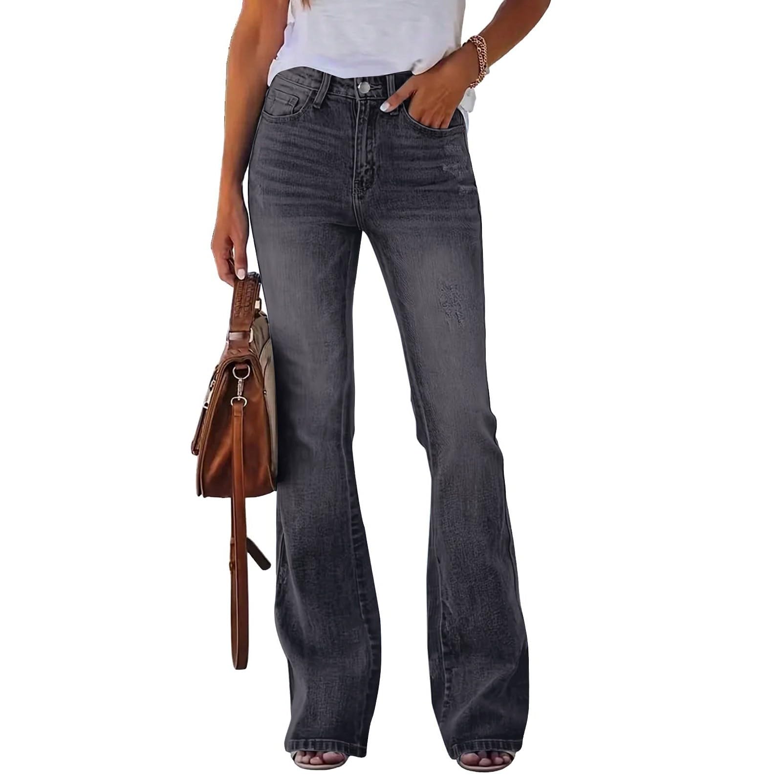 Generisch Jean évasé pour femme - Stretch - Chic - Vintage - Skinny - Pantalon long - Pantalon de loisirs léger - Élégant et doux - Pantalon de randonnée décontracté - Confortable - Pantalon de