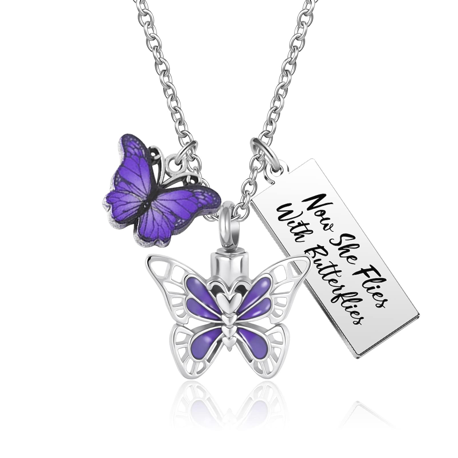 qeensekcNow She Flies with Butterfly Cremation Urn Necklace for Ashes Keepasake Memorial Urn Locket for Ashes Jewelry Gift