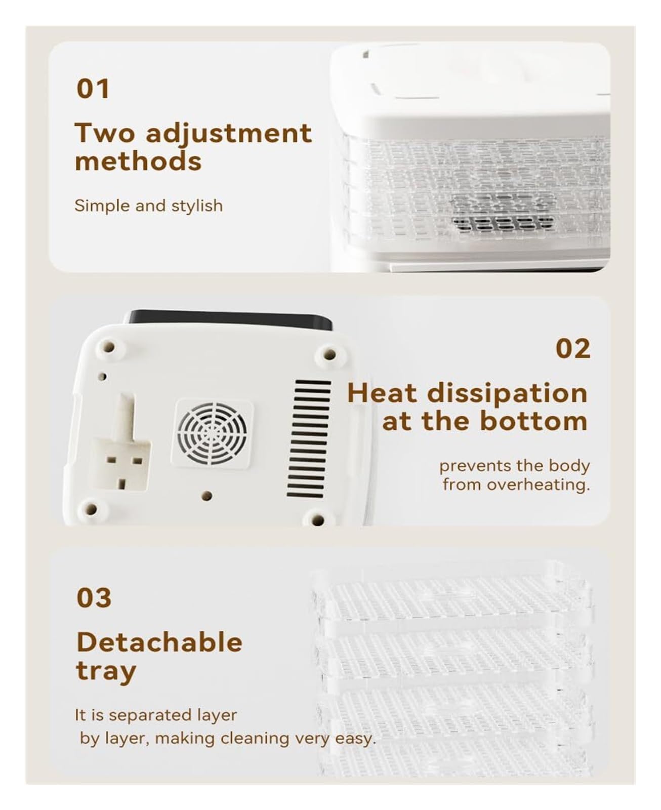Máquina deshidratadora de alimentos con flujo de aire de 360°, temporizador y control de temperatura, prepara refrigerios caseros saludables for cecina, frutas y verduras.