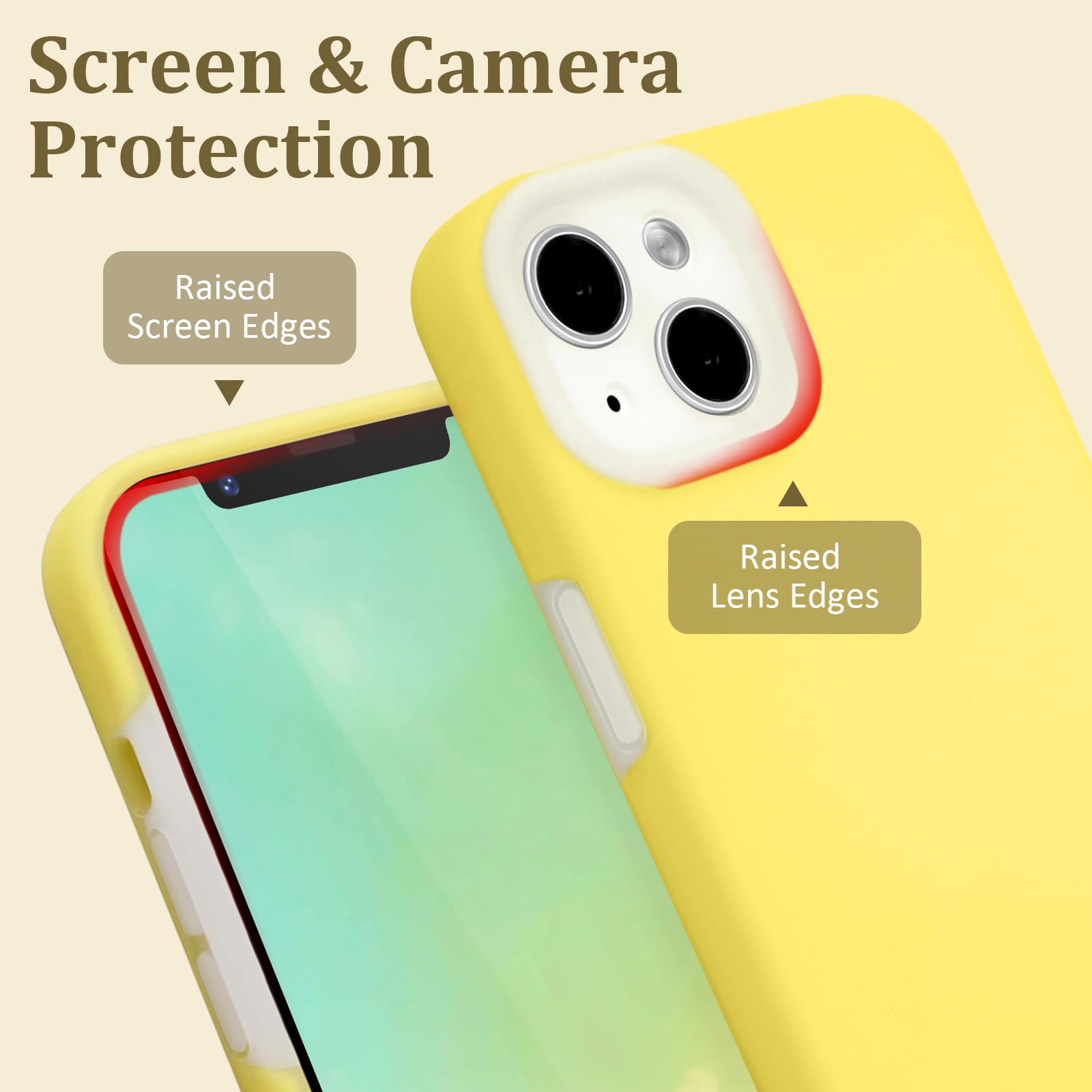 Funda compatible con iPhone 14 (6.1 pulgadas), funda de goma de gel de silicona líquida suave, forro de microfibra antiarañazos, protección contra caídas para iPhone 14, amarillo