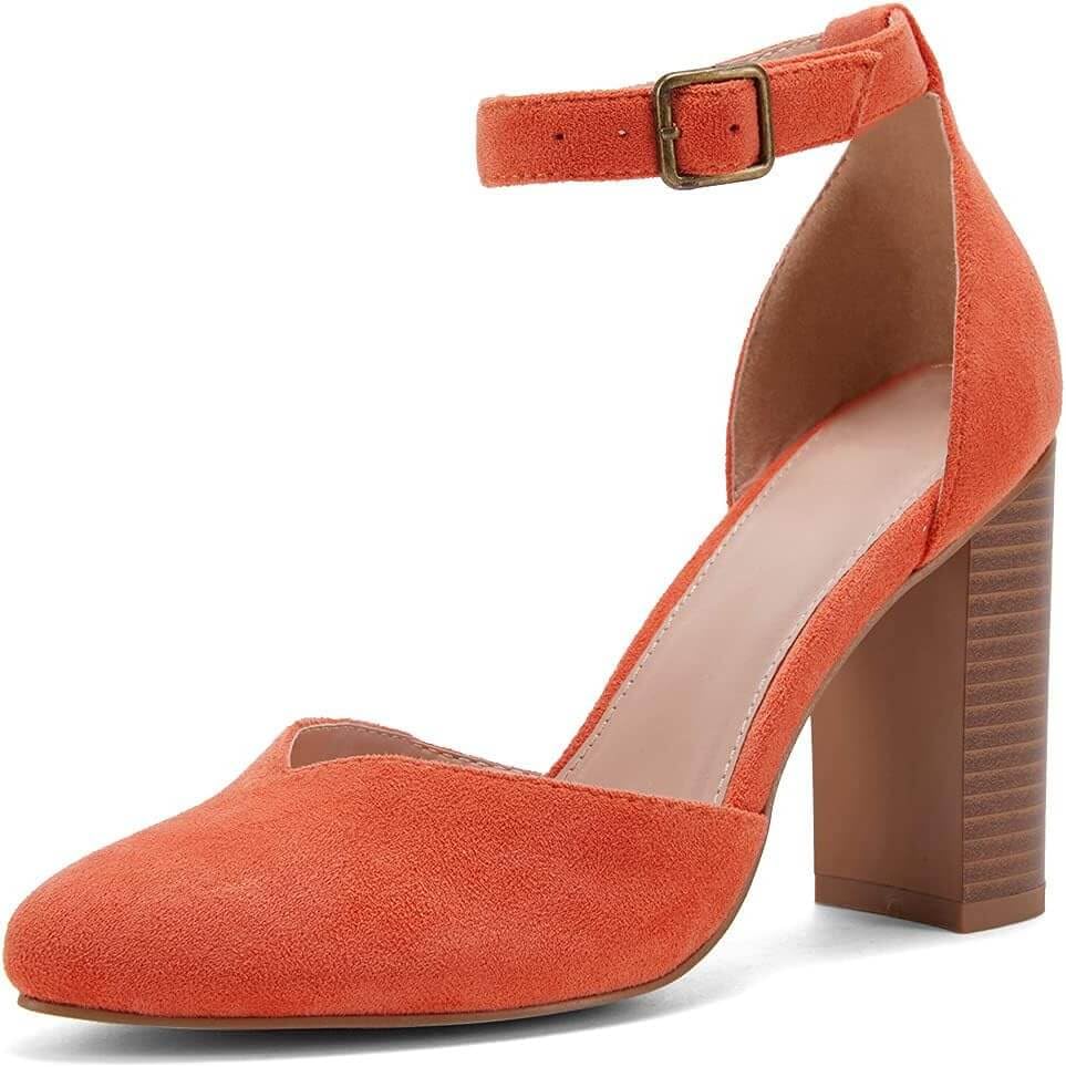 Coutgo Womens Chunky High Heels Closed Toe Ankle Strap Pumps Wedding Party Dressy Shoes