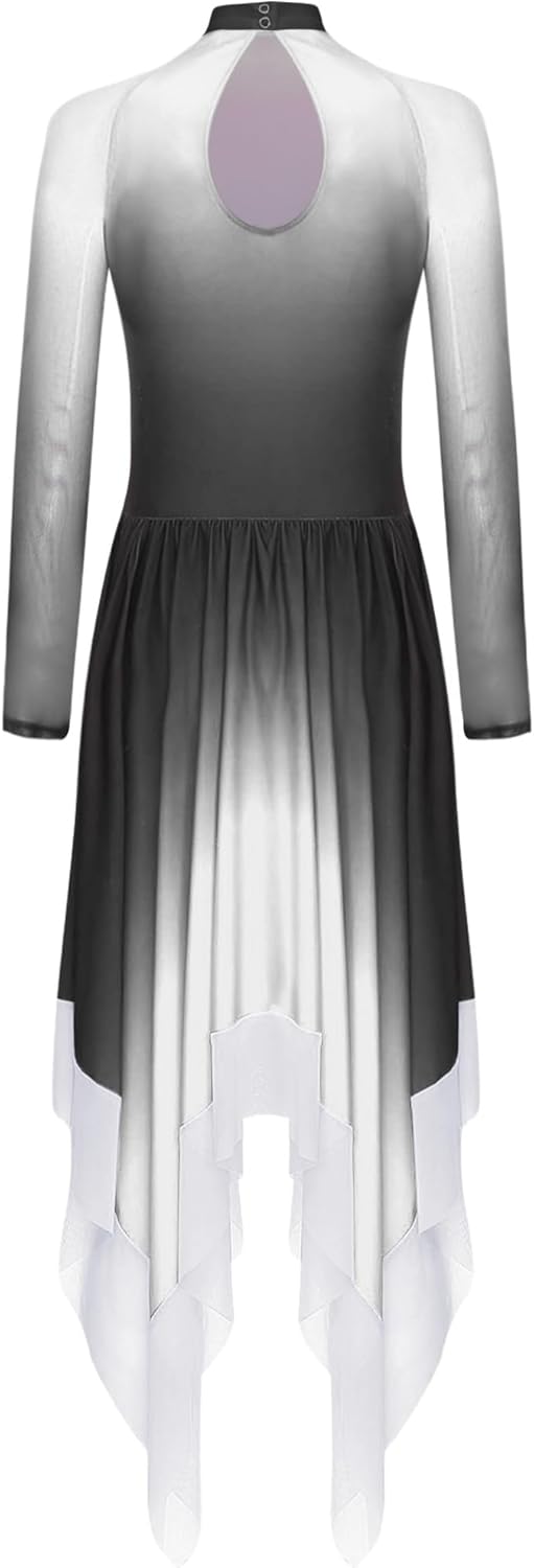 Women Lyrical Dance Costume Modern Contemporary Ballet Dancewear Gradient Color Flowy Dress