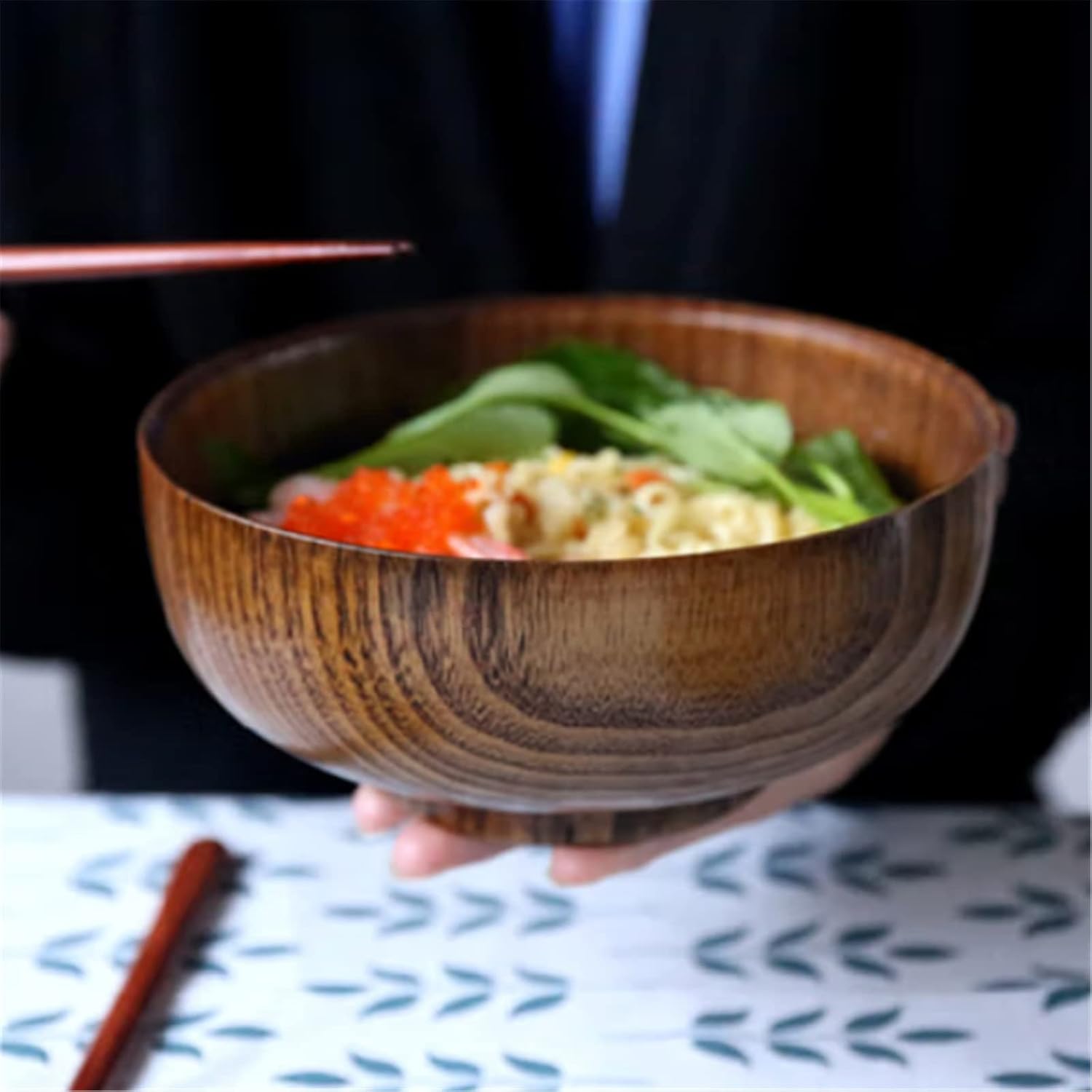 椀 木製ボウル やけど防止丼 スープボウル ソーキングボウル 食洗機対応 (色 : Wood color, Size : 14x7.