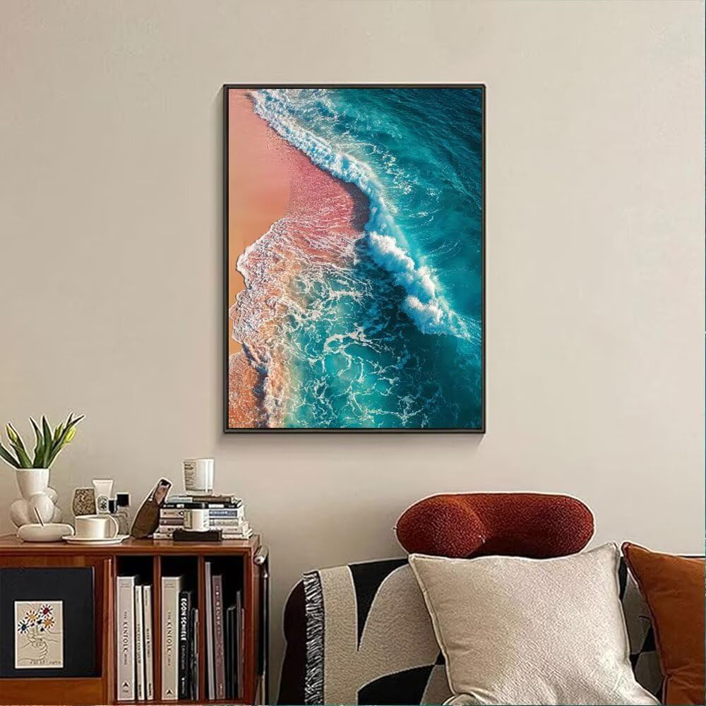 Fale Plaża Diamentowe Malowanie Dorosłych Zestawów, 5D Okrągłe Diamenty Malowanie Dzieci Malarstwo, Diamant Art Haft Cross Stitch Obrazy, Mozaika Sztuka Do Dekoracji Ścian Domu 70x90cm HJ8-530